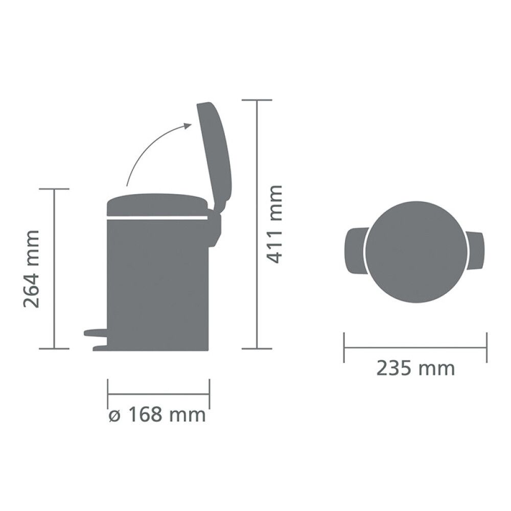 Roska-astia polkimella Brabantia Newicon Platinium 3 l