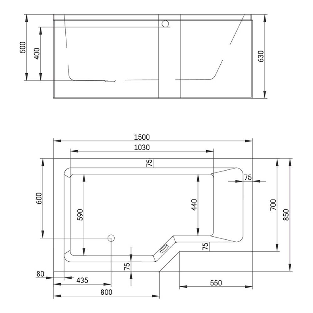 Kylpyamme Camargue Skaraborg Combi vasen valkoinen 150 x 85 x 60 cm