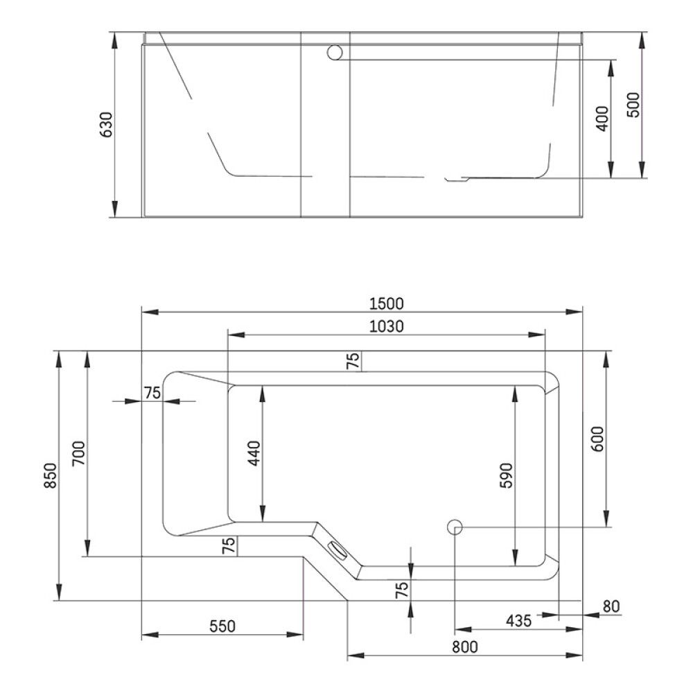 Kylpyamme Camargue Skaraborg Combi kiiltävä valkoinen 150 x 85 x 63 cm, oikea