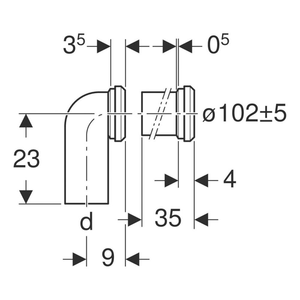 Geberit liitoskäyrä 90° jatkolla