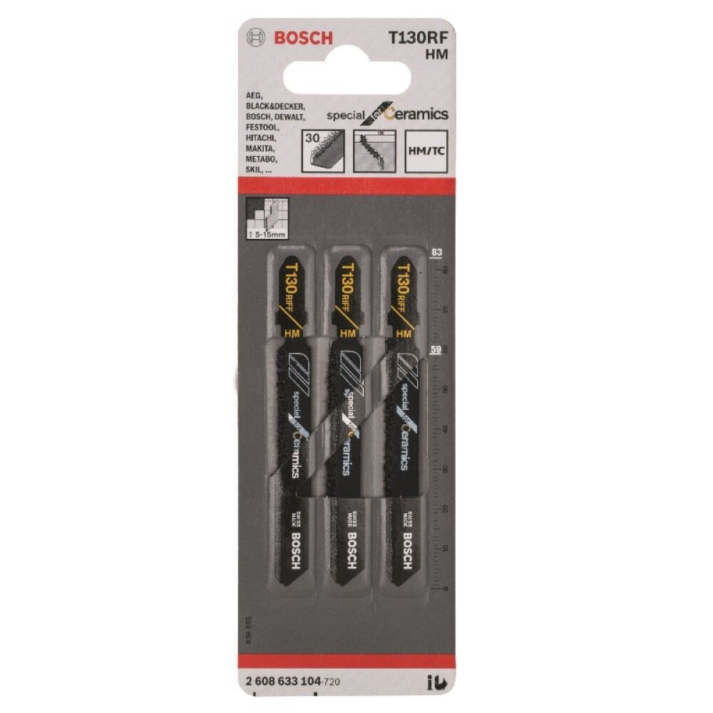 Pistosahanterä Bosch special for Ceramics T 130 RIFF 3 kpl