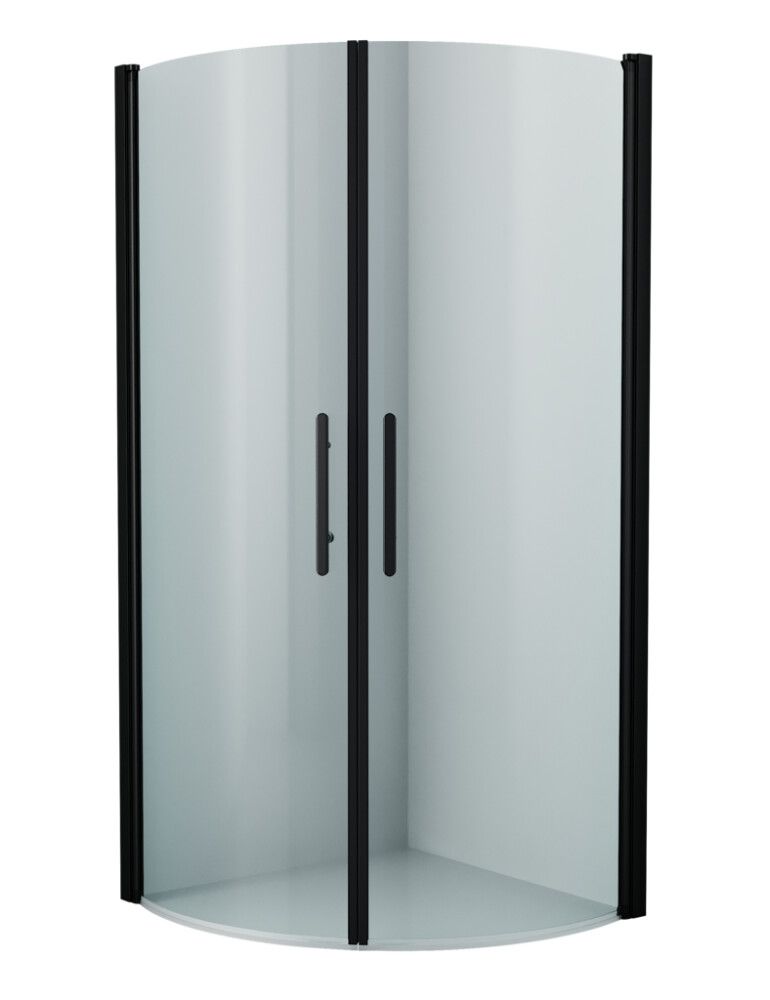 Setti: 2 kpl Lasiovea 90 x 200 cm, 2 kpl Kehyslistaa ja 2 kpl Kahvaa Camargue Skärgård Kirkas lasi/Musta profiili