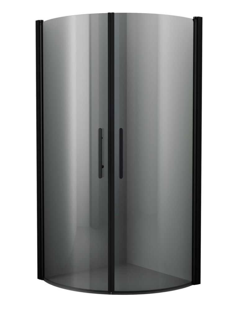 Setti: 2 kpl Lasiovea 90 x 200 cm, 2 kpl Kehyslistaa ja 2 kpl Kahvaa Camargue Skärgård Savulasi/Musta profiili