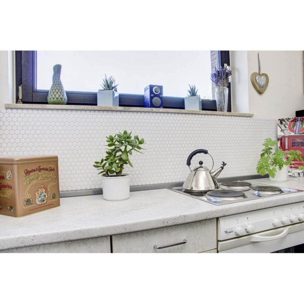 Mosaiikki Hexagon Pieni Valkoinen Kiiltävä