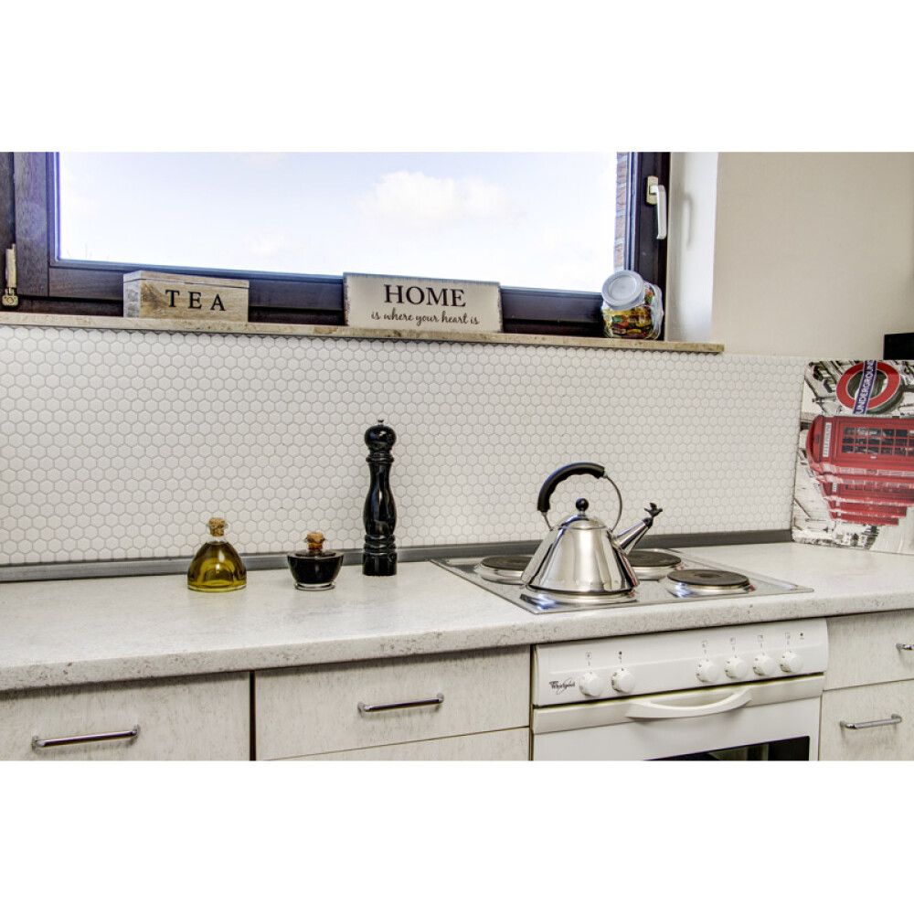 Mosaiikki Hexagon Pieni Valkoinen Matta