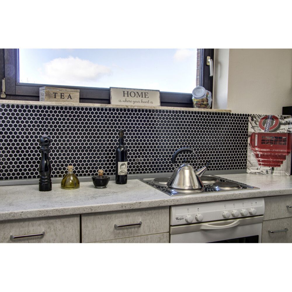 Mosaiikki Hexagon Pieni Musta Kiiltävä