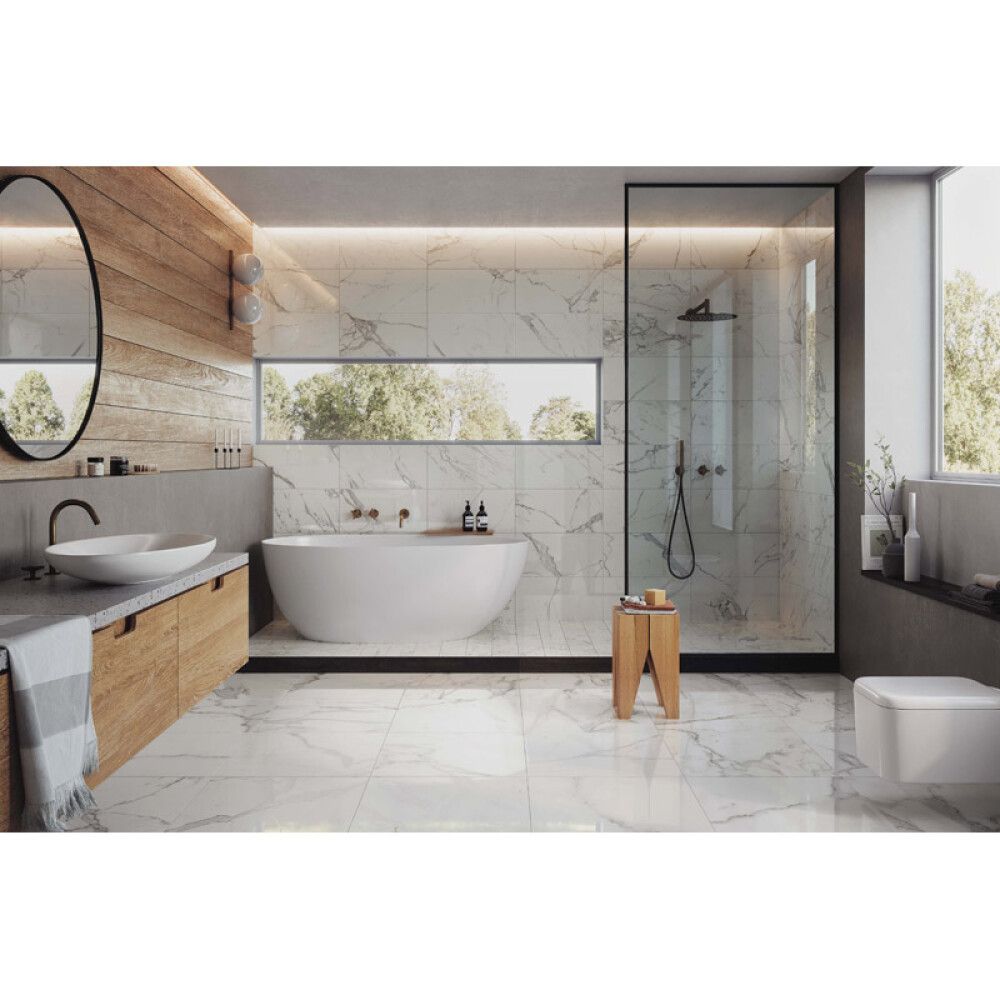 Lattialaatta Palazzo Norden Calacatta kiiltävä valkoinen 60 x 60 cm