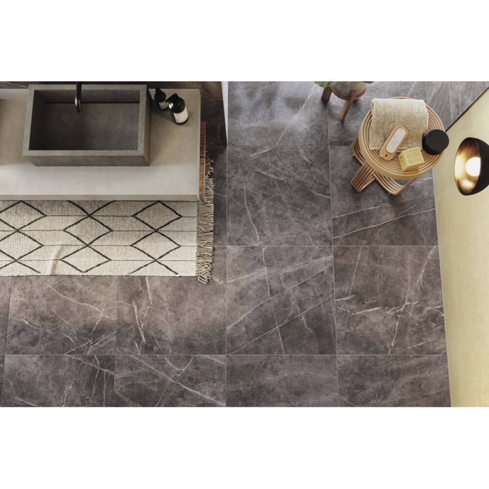 Lattialaatta Palazzo Bergen Marmor kiiltävä harmaa 60 x 60 cm