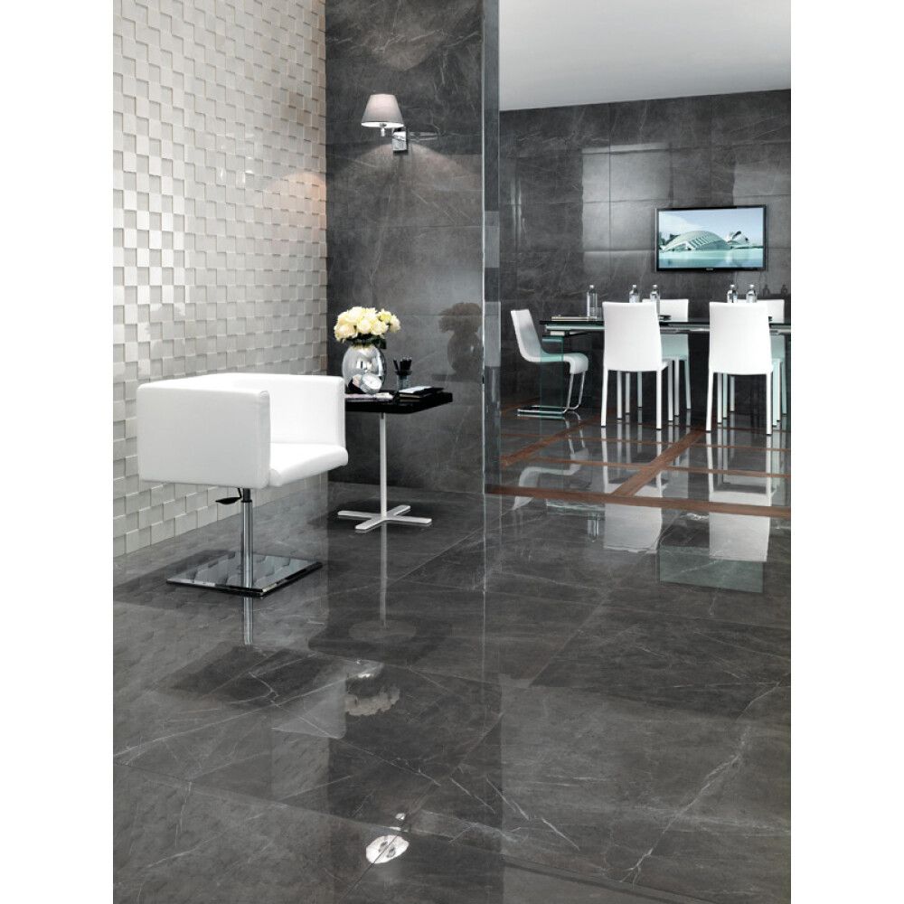 Lattialaatta Palazzo Bergen Marmor kiiltävä harmaa 60 x 60 cm