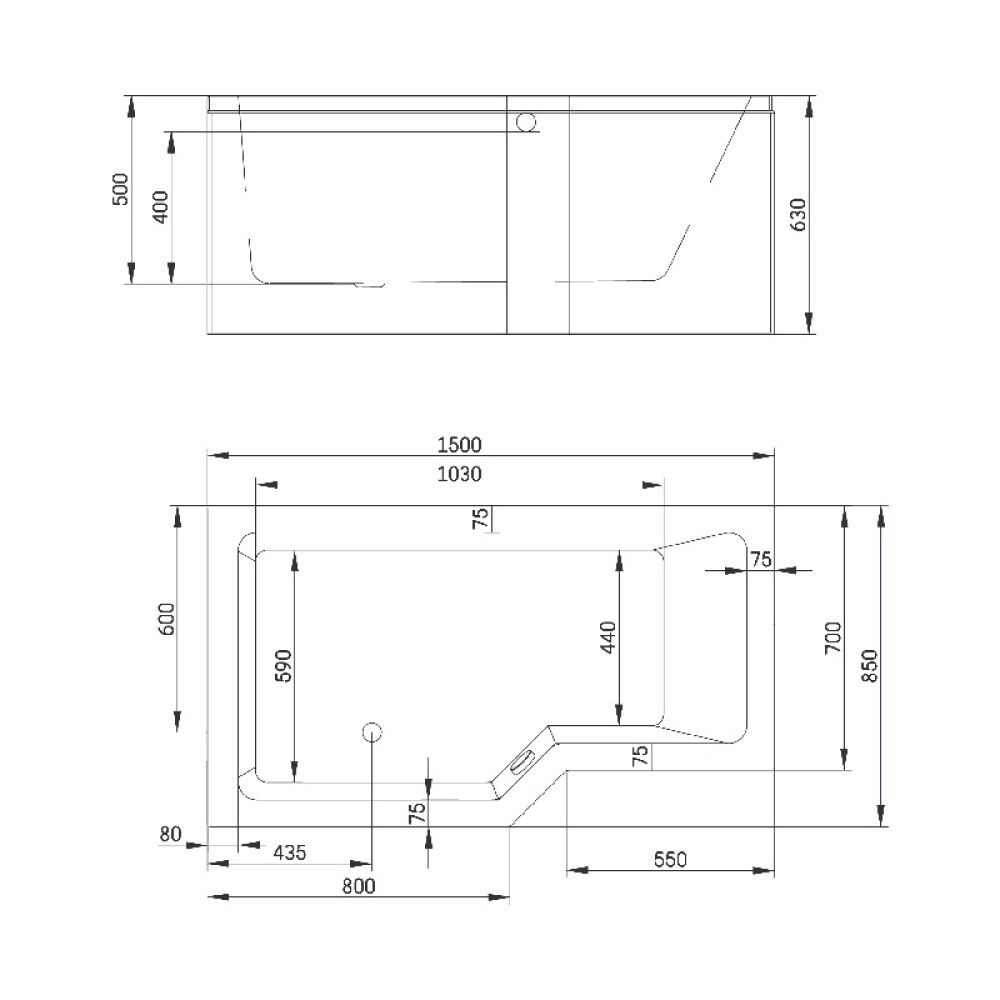 Kylpyamme Camargue Skaraborg Combi vasen valkoinen 150 x 85 x 60 cm