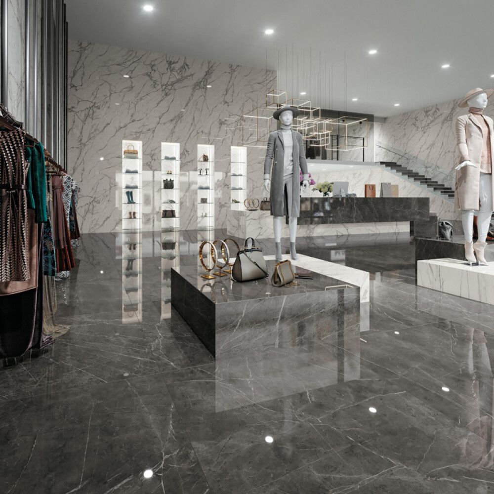 Lattialaatta Palazzo Bergen Marmor kiiltävä harmaa 30 x 60 cm