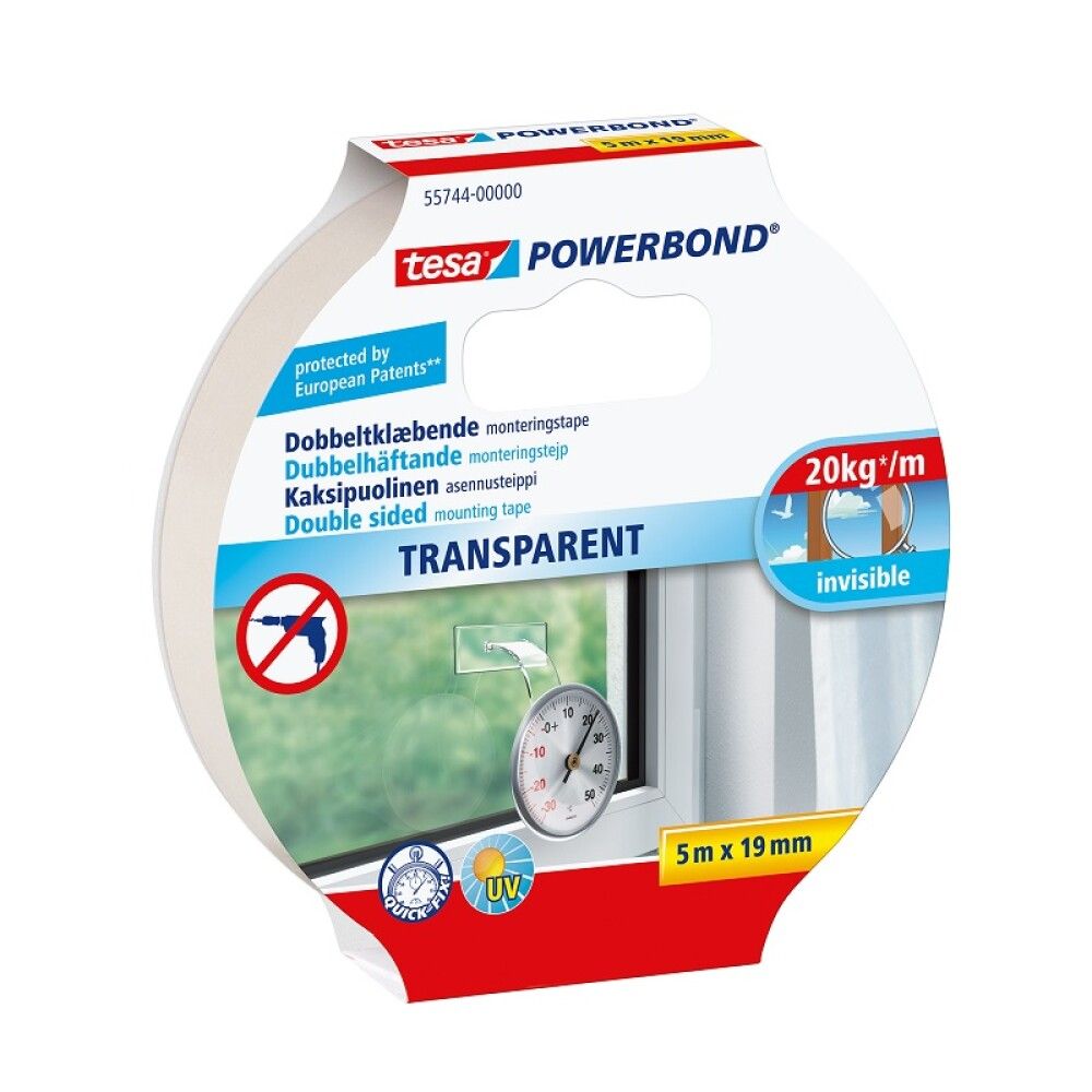 Asennusteippi Tesa PowerBond Läpinäkyvä 5 m x 19 mm
