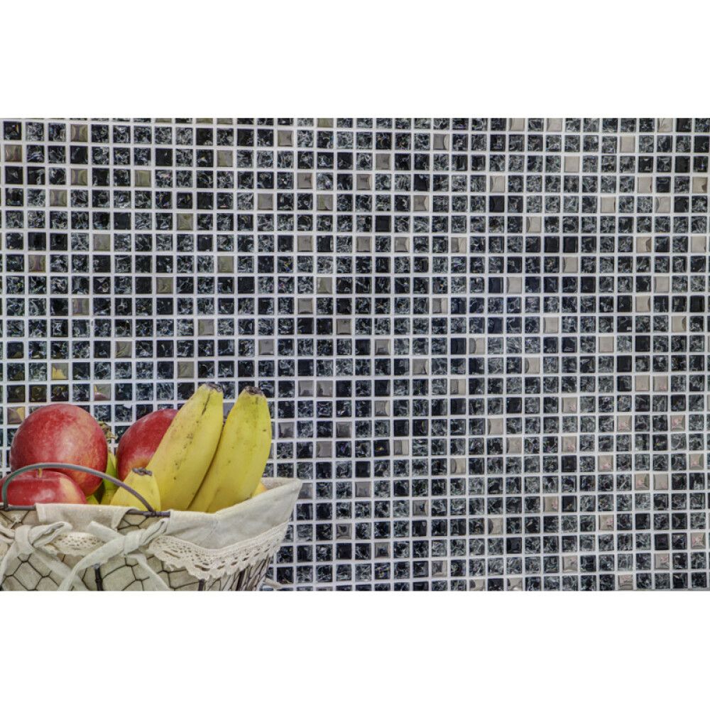 Mosaiikkilaatta Fliesen Quadrat Crystal Mix musta/hopea 30 x 30 cm