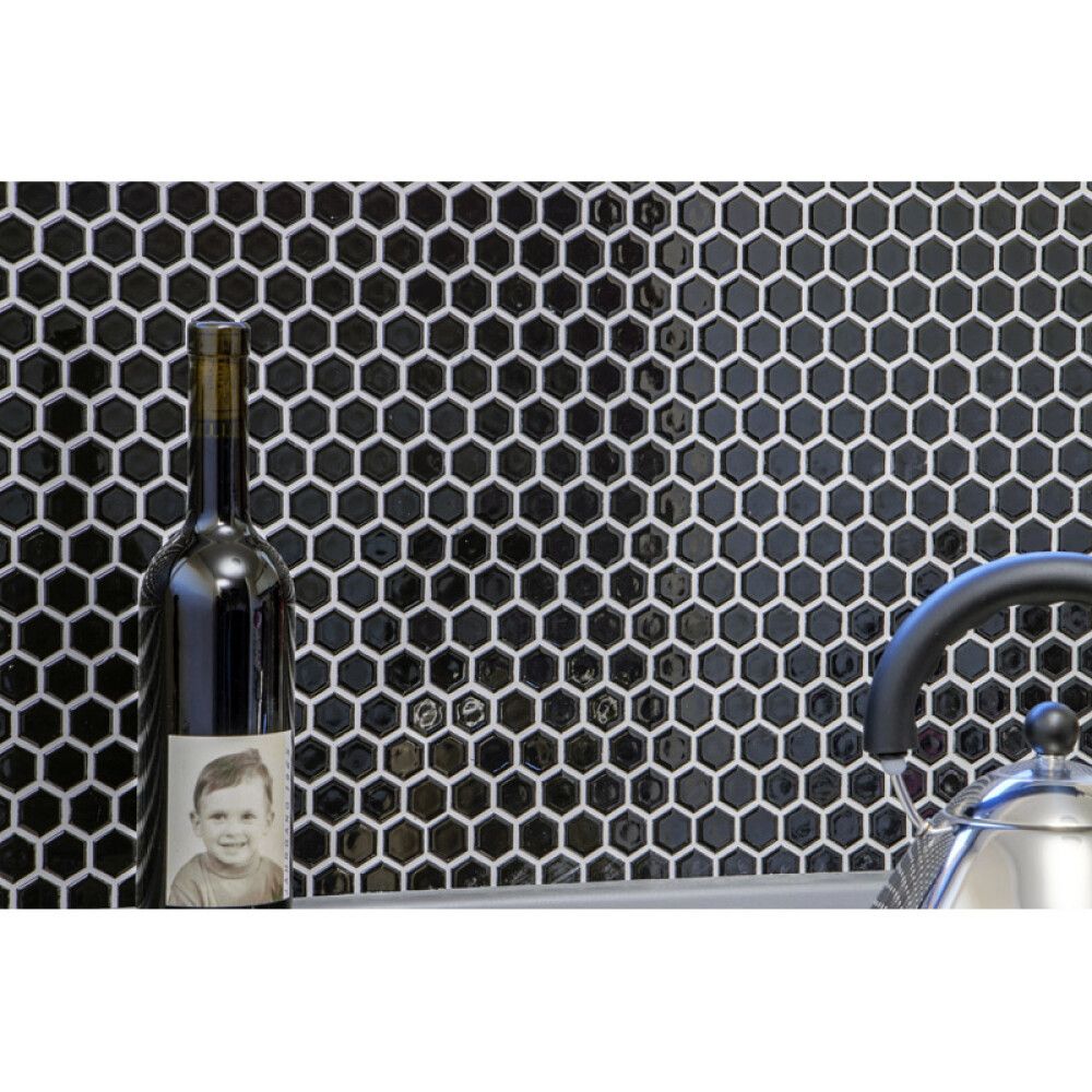 Mosaiikki Hexagon Pieni Musta Kiiltävä