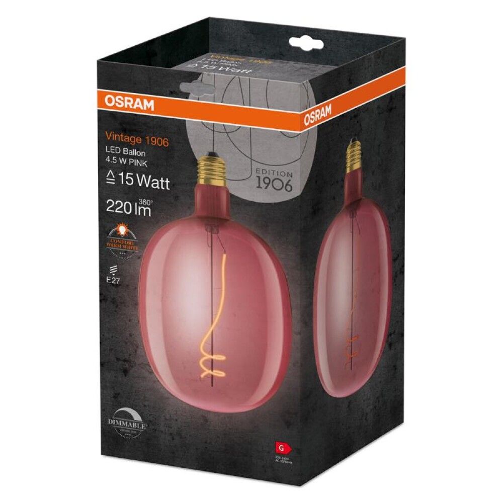LED-lamppu Osram Vintage 1906 Ballon E27 pinkki