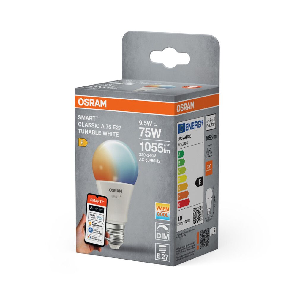 LED-lamppu Osram Smart+ WiFi E27 9,5 W 1055 lm TW 2700–6500 K 1 kpl/pkt