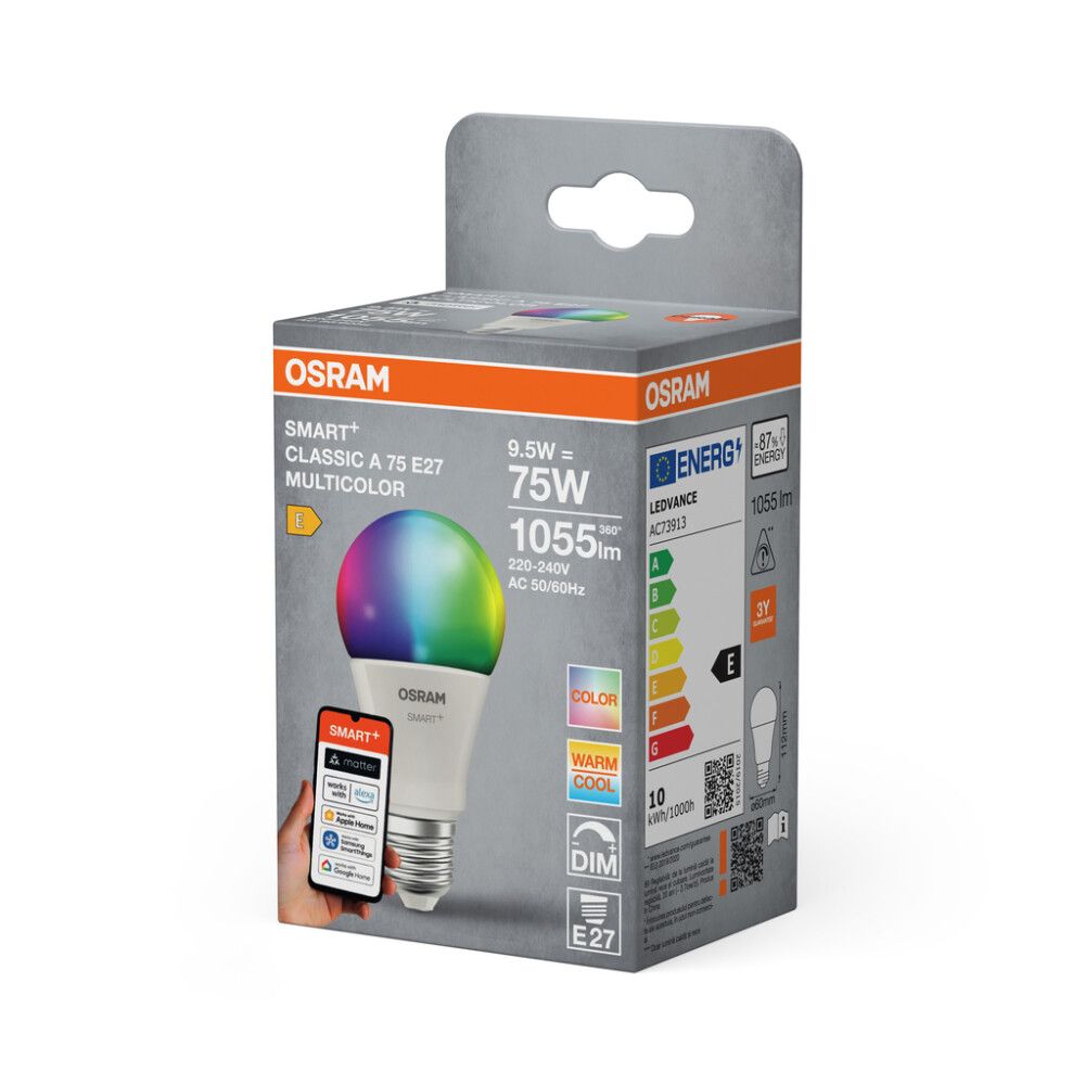 LED-lamppu Osram Smart+ WiFi E27 9,5 W 1055 lm RGBW 2700-6500 K 1 kpl/pkt