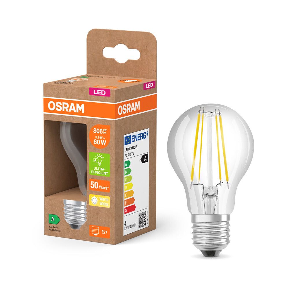 LED-lamppu Osram Classic A 60 Filament E27 806 lm 2700 K Kirkas