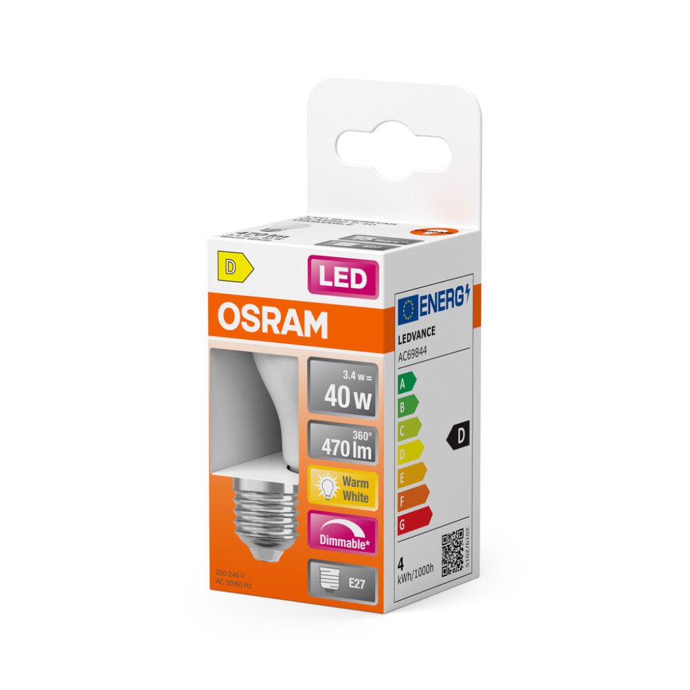 LED-lamppu Osram Star Classic P40 DIM E27 3,4 W 470 lm 2700 K opaali 1 kpl/pkt