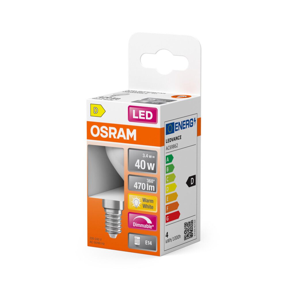 LED-lamppu Osram Star Classic P40 DIM E14 3,4 W 470 lm 2700 K opaali 1 kpl/pkt