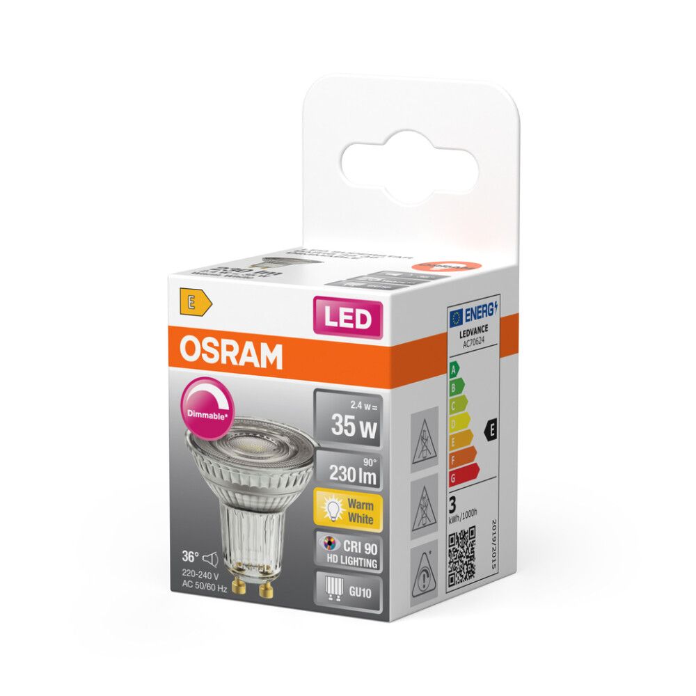 LED-lamppu Osram Superstar Par16 DIM GU10 2,4 W 230 lm 2700 K 36° 1 kpl/pkt