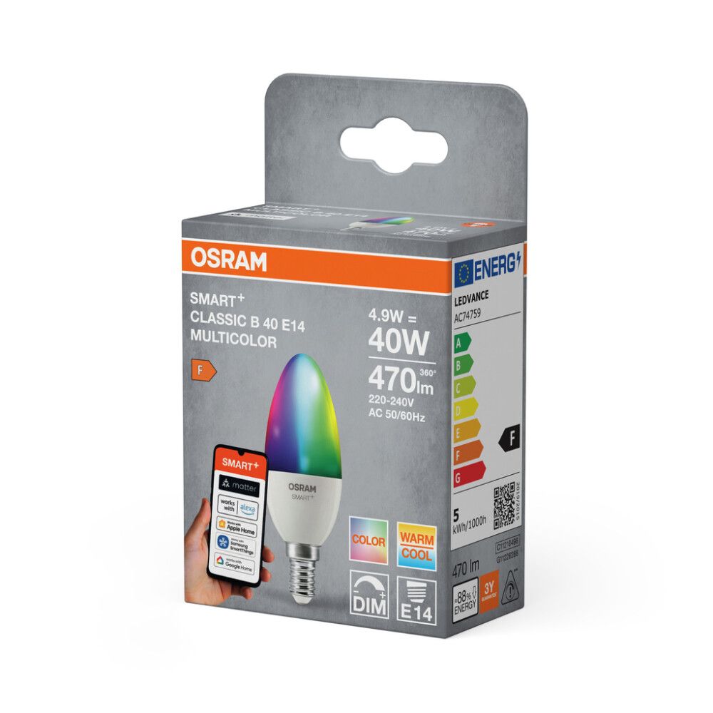 LED-kynttilälamppu Osram Smart+ WiFi E14 4,9 W 470 lm RGBW 2700–6500 K 1 kpl/pkt