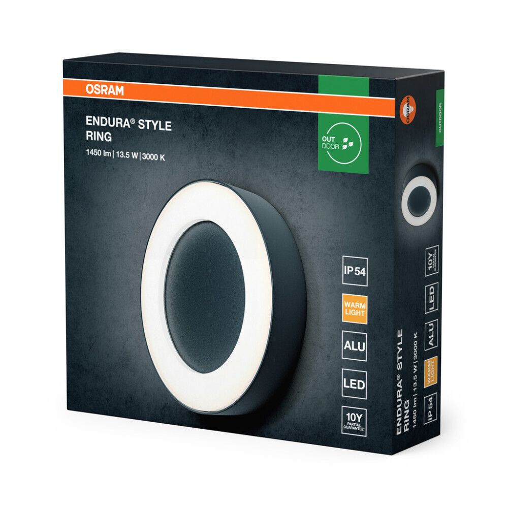 LED-ulkoseinävalaisin Osram Endura Style Ring tummanharmaa Ø 20,2 cm IP54