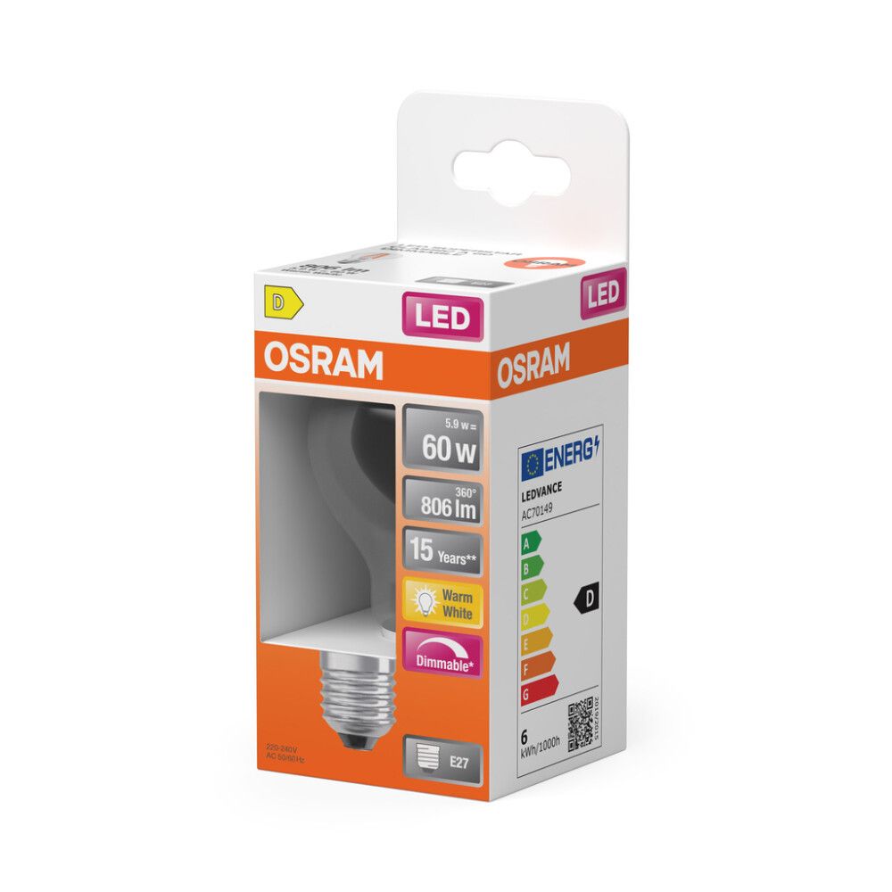 LED-lamppu Osram Star Classic A60 DIM E27 5,9 W 806 lm 2700 K kirkas 1 kpl/pkt