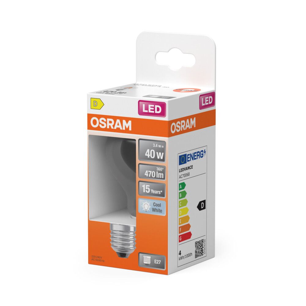 LED-lamppu Osram Star Classic A40 E27 3,4 W 470 lm 4000 K kirkas 1 kpl/pkt