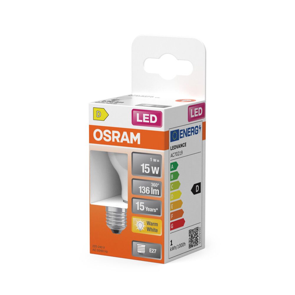 LED-lamppu Osram Star Classic P15 E27 1 W 136 lm 2700 K opaali 1 kpl/pkt