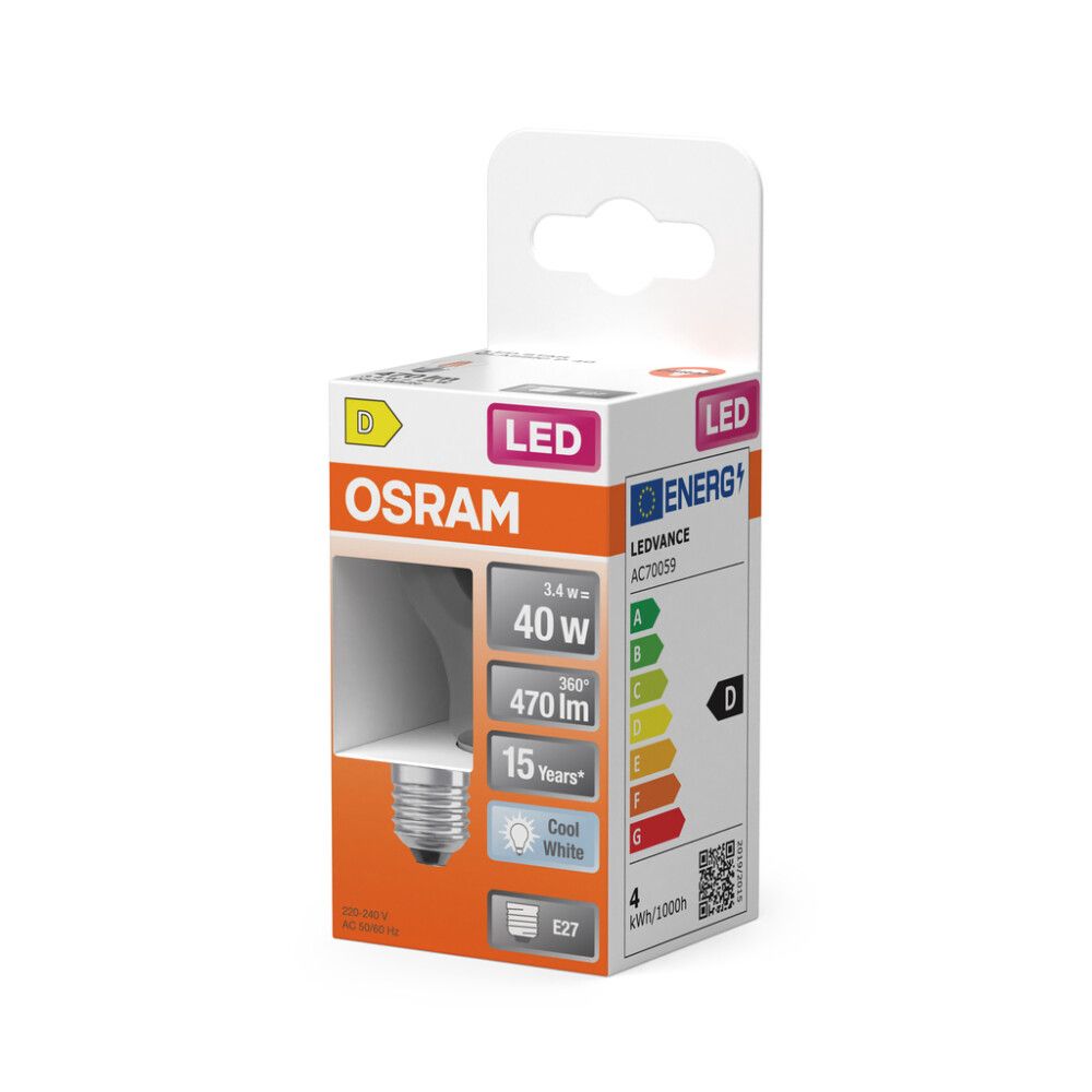 LED-lamppu Osram Star Classic P40 E27 3,4 W 470 lm 4000 K kirkas 1 kpl/pkt