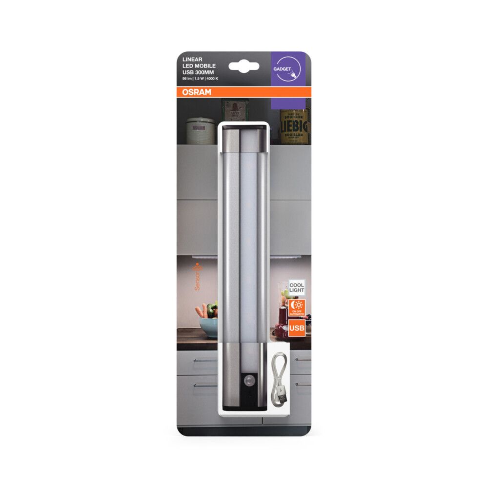 Välitilavalaisin Osram Linear LED Mobile USB hopea 30 cm