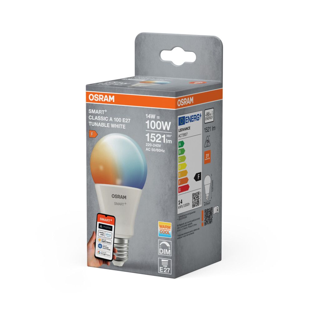 LED-lamppu Osram Smart+ WiFi E27 14 W 1521 lm TW 2700–6500 K 1 kpl/pkt