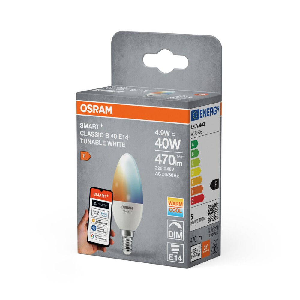 LED-kynttilälamppu Osram Smart+ WiFi Candle E14 4,9 W 470 lm TW 2700–6500 K 1 kpl/pkt
