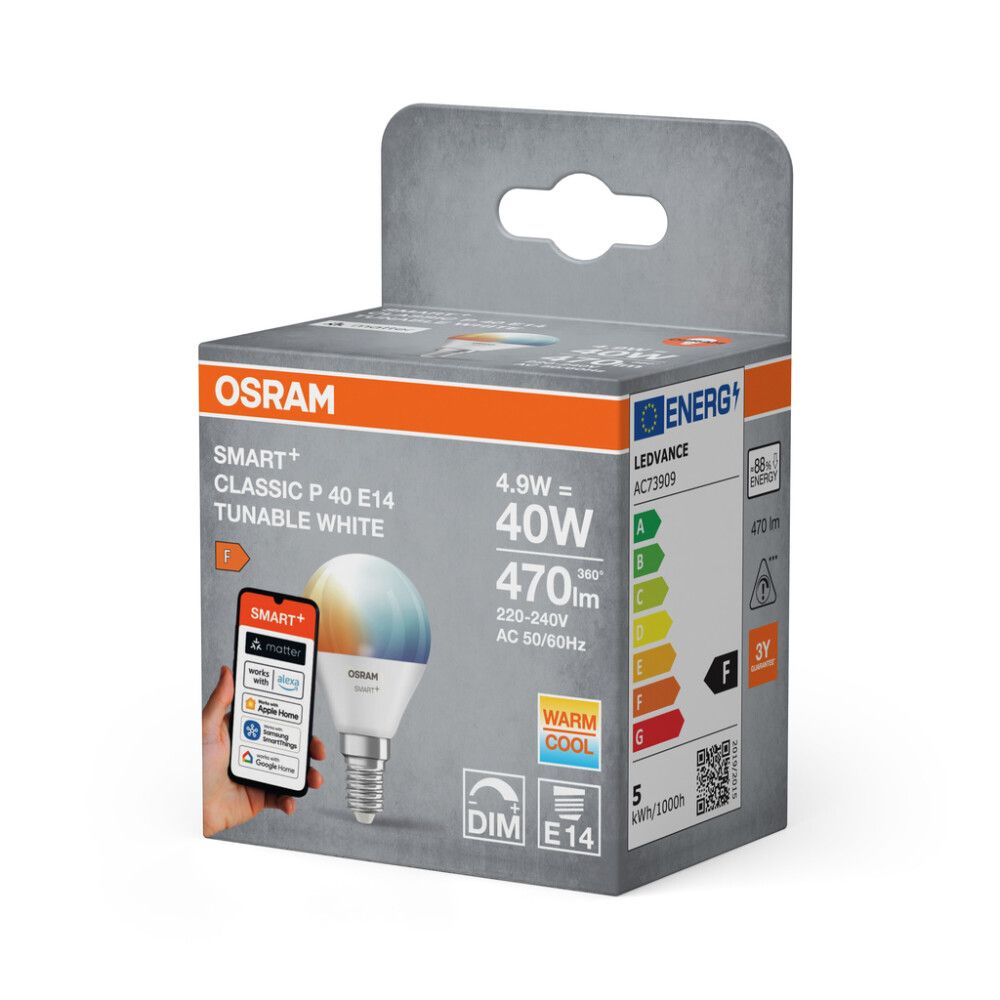 LED-lamppu Osram Smart+ WiFi DIM E14 4,9 W 470 lm TW 2700–6500 K 1 kpl/pkt