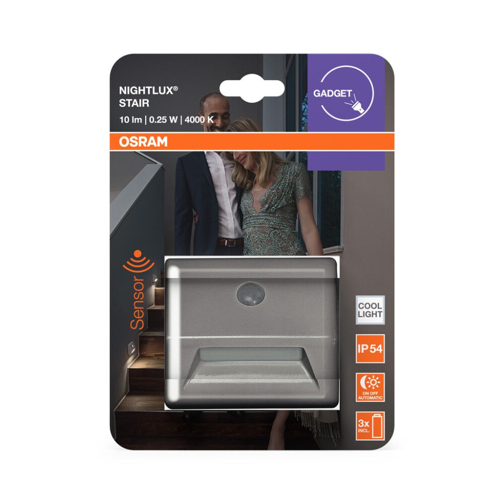 Liiketunnistinvalaisin Osram Nightlux Stair hopea 8,4 x 7,3 cm IP54