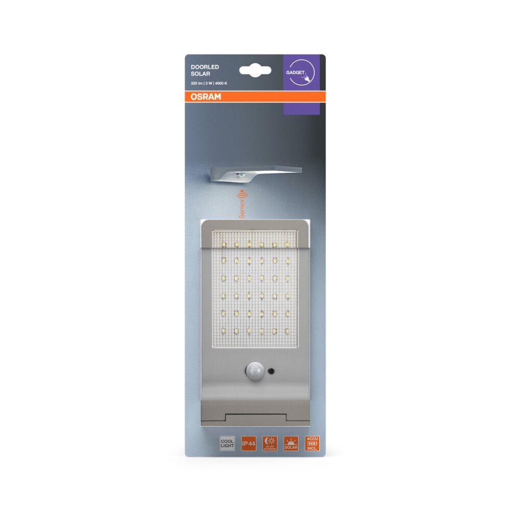Liiketunnistinvalaisin Osram Doorled Solar hopea 19,2 x 11 cm IP44