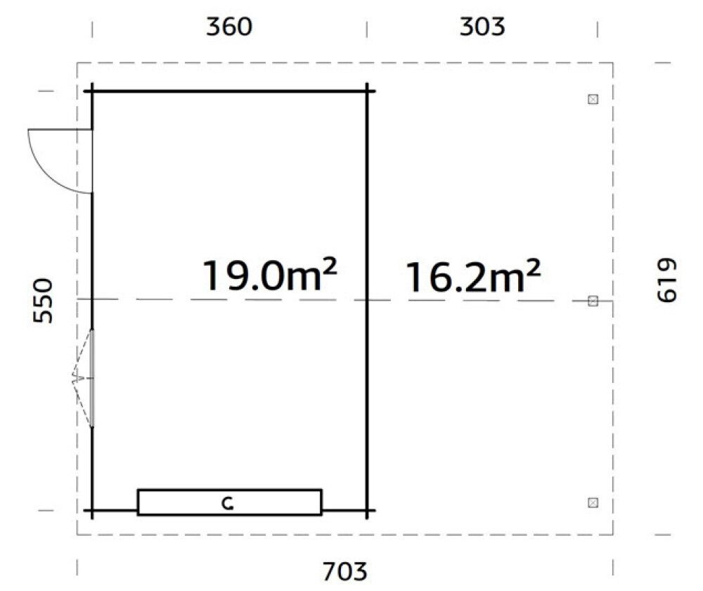 Autokatos Palmako Roger nosto-ovella 19+16,2 m²