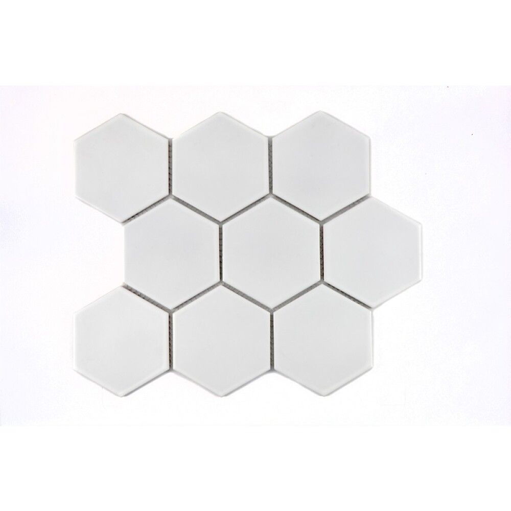 Mosaiikkilaatta Fliesen Hexagon Uni matta valkoinen 25,6 x 29,5 cm