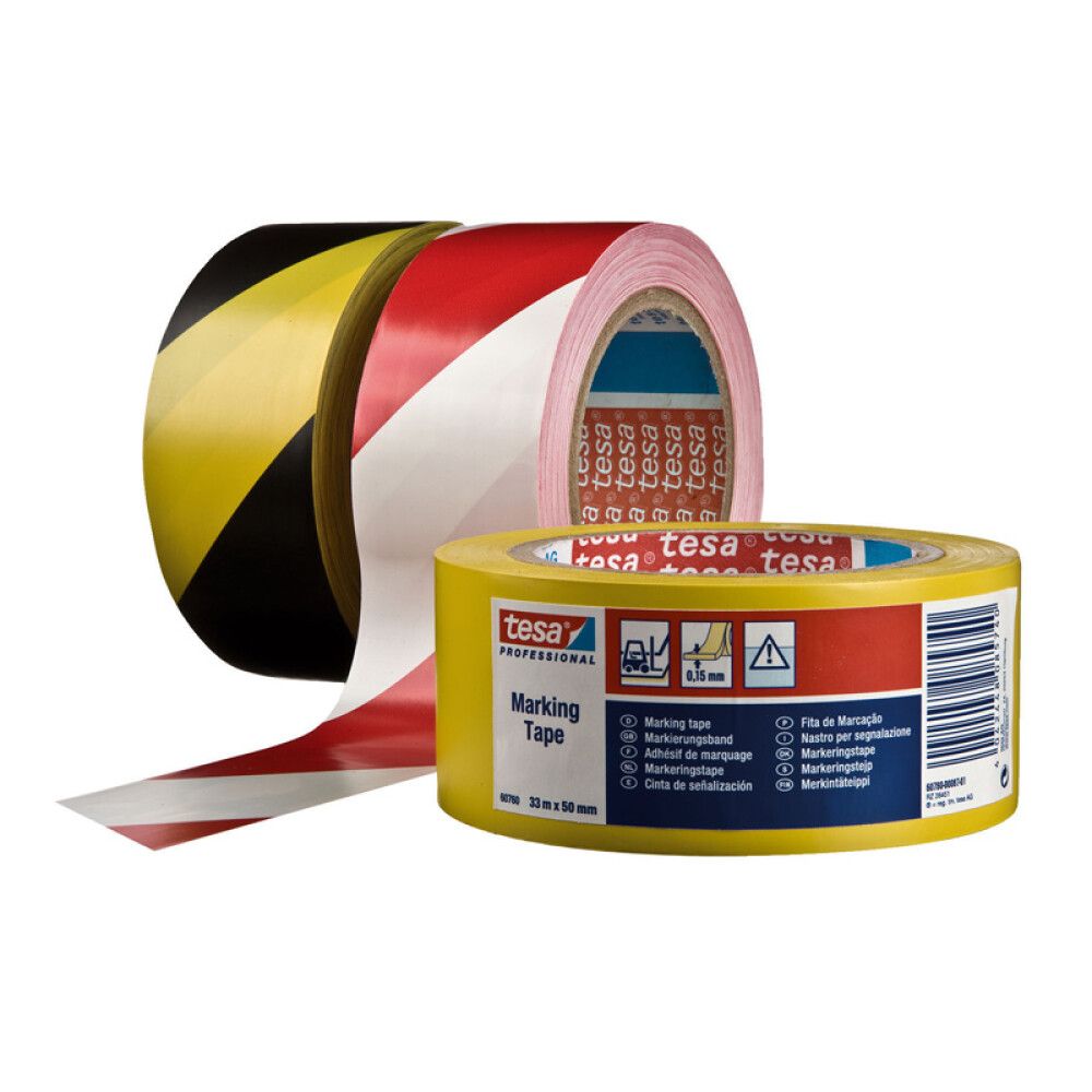 Varoitusteippi Tesa 33 m x 50 mm Kelta-musta