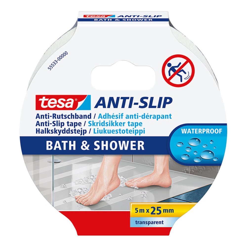 Liukuesteteippi Tesa 5 m x 25 mm Läpinäkyvä Kylpyhuoneeseen