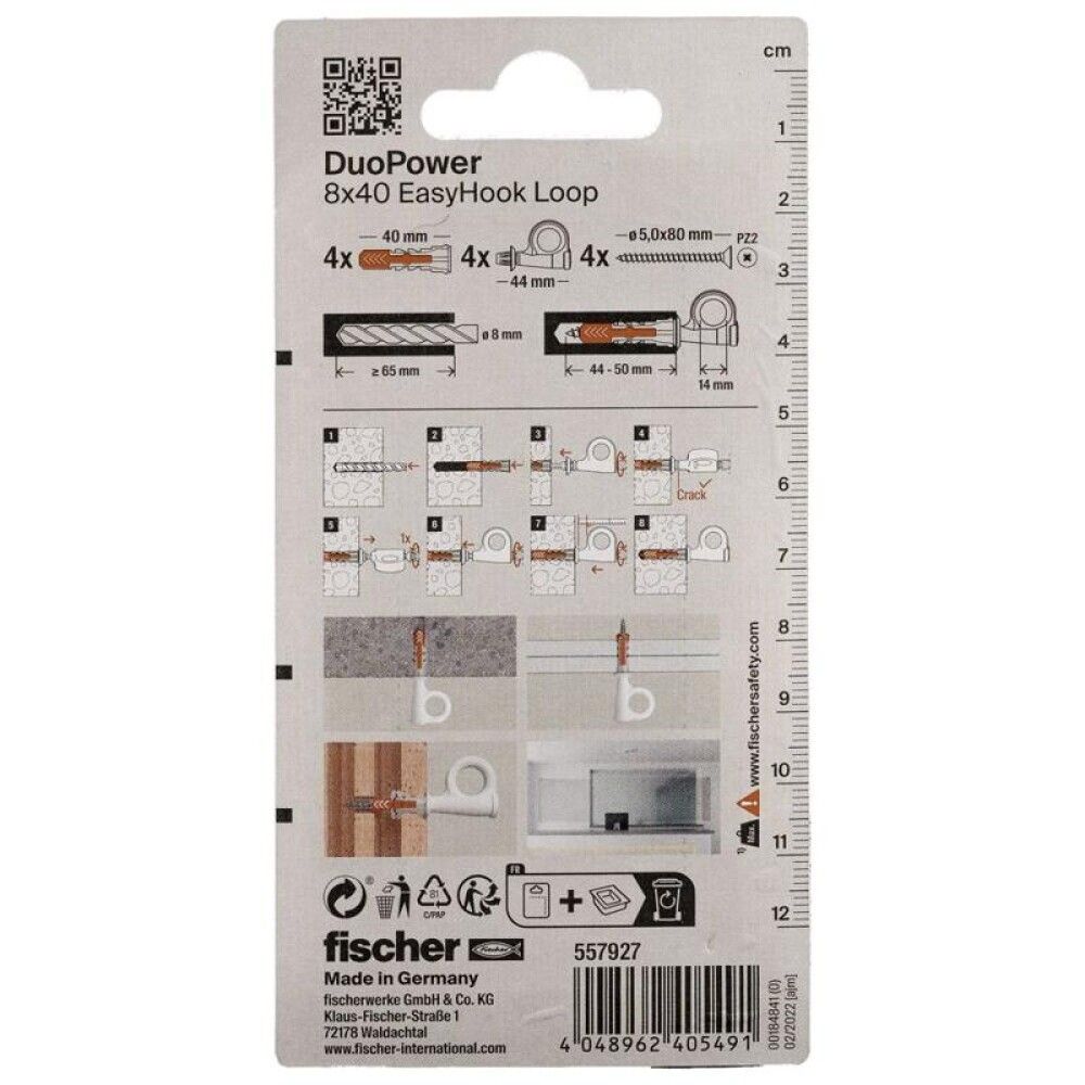 Tulppa silmukkakoukulla Fischer EasyHook Loop DuoPower 8 x 40
