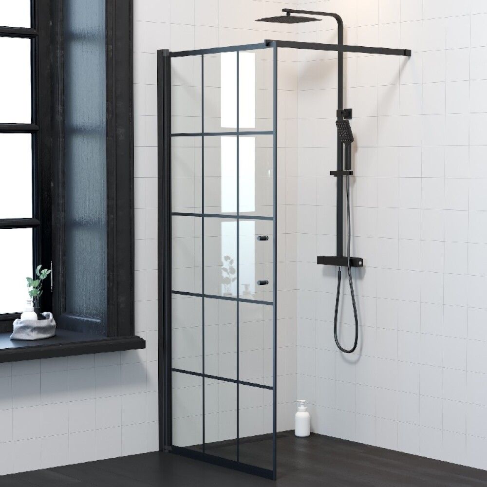 Suihkuovi Camargue Skärgård Kirkas/Musta Ruudukko 90 x 198 cm