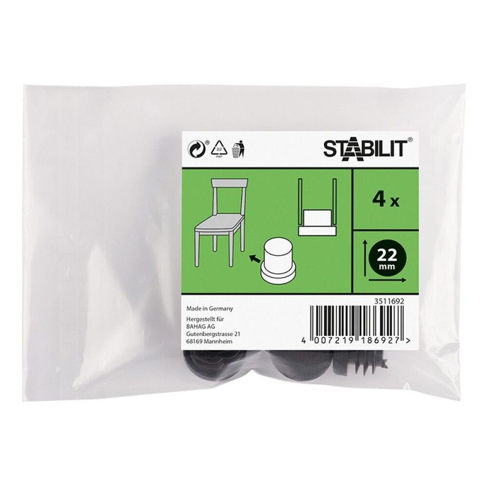 Huonekalutassu Stabilit Clip musta 22 mm 4 kpl
