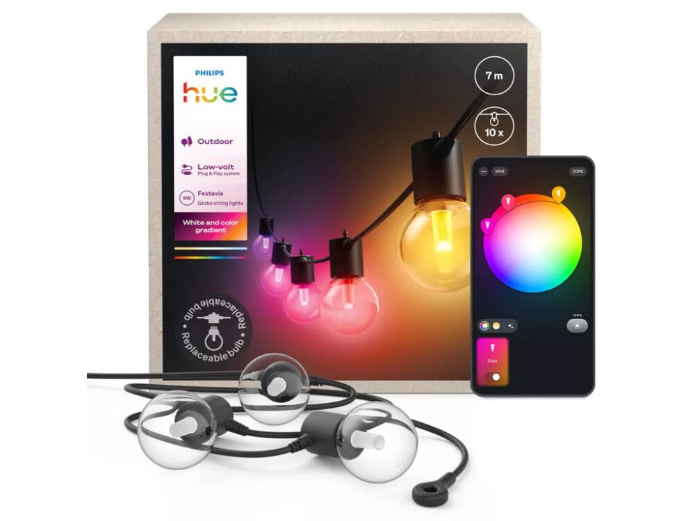 LED-ulkovalosarja Philips Hue Festavia Globe 10 x LED musta 7 m