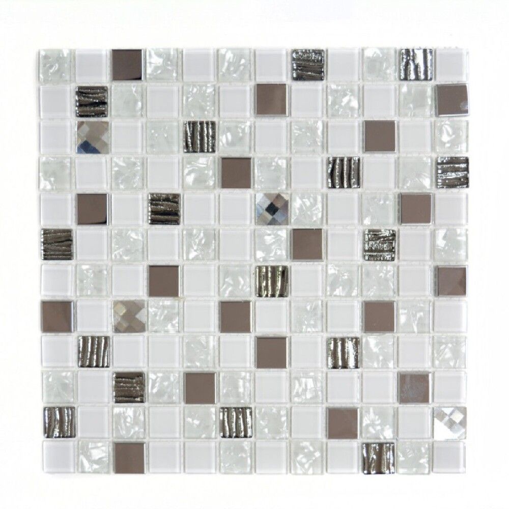Mosaiikkilaatta Fliesen Quadrat Crystal Mix valkoinen/hopea 30 x 30 cm