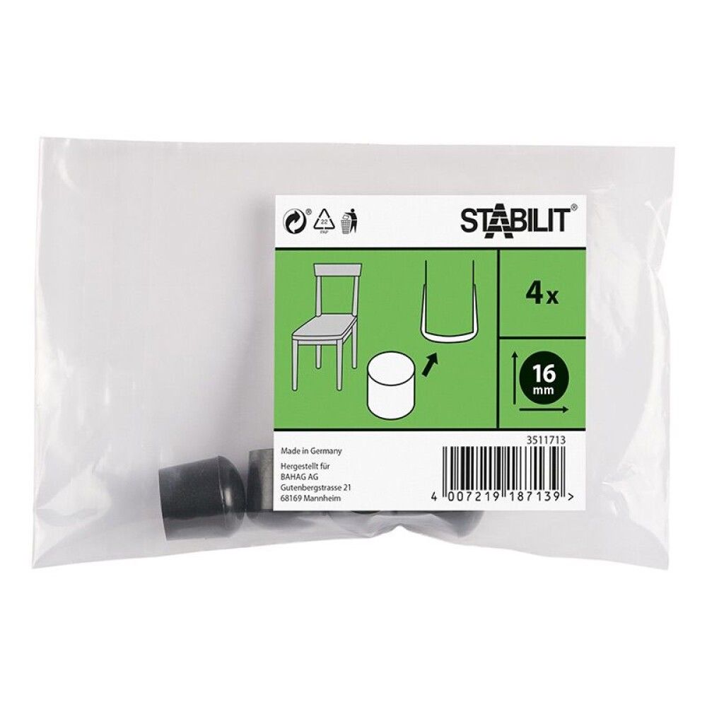 Putkijalkatassu Stabilit pyöreä musta 16 mm 4 kpl