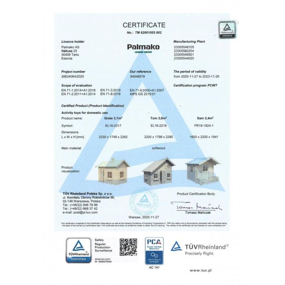 Leikkimökki Palmako Sam 2,4 m²