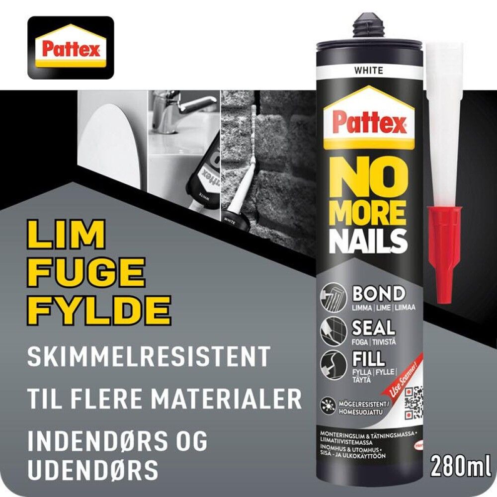 Liimatiivistemassa Pattex No More Nails Bond-Seal-Fill valkoinen 280 ml