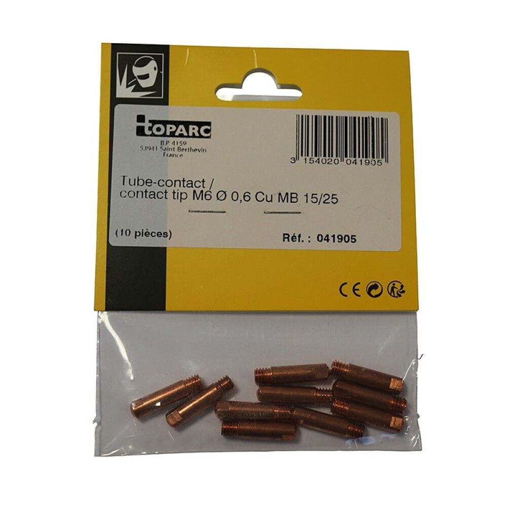 Kosketusputki Toparc M6 0,6 mm 150 A 10 kpl